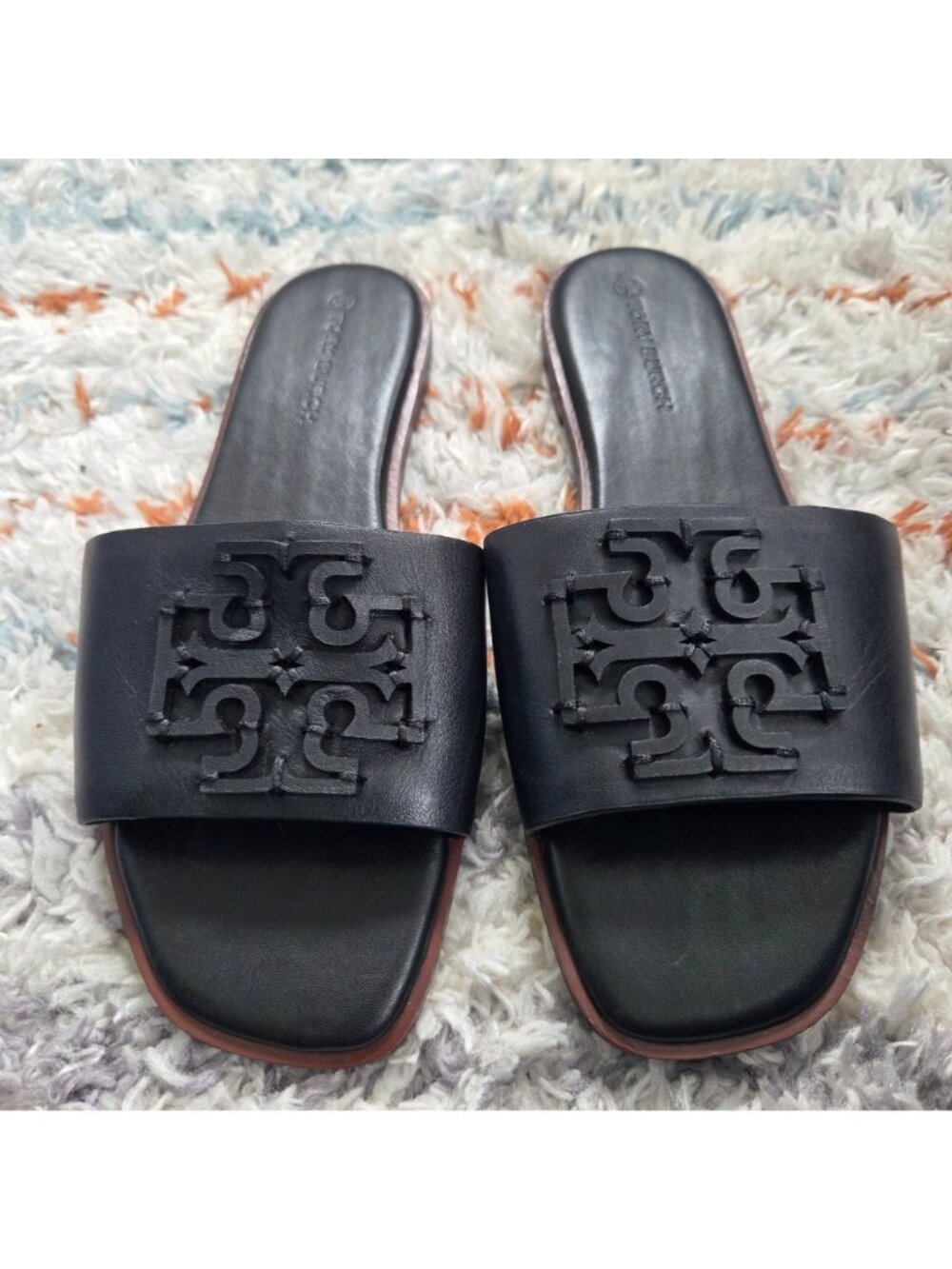 Tory Burch Ines Logo Slide Sandal in Perfect Black Leather Size 8 - Picture 2 of 5